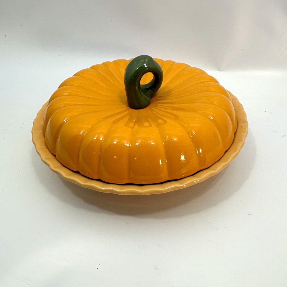 Pumpkin Pie Ceramic Covered Pie Dish Pumpkin Shaped Serving Tray with top cover